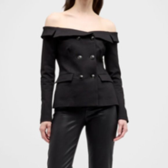 NWT $488 Sz 4 L'AGENCE Stephan Black Off Shoulder Jacket Blazer - Picture 2 of 12